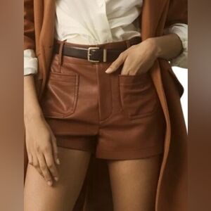 Anthropologie Maeve The Colette Brown Faux Leather Shorts 32